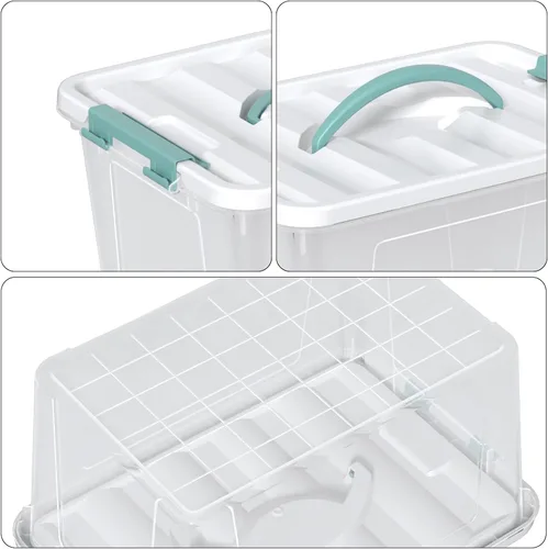 Vista 3 de Readsky Paquete de 4 cajas de plástico transparente de almacenamiento de 14 cuartos de galón con tapa y asa, organizadores apilables para el hogar