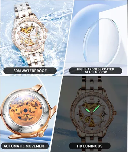 Vista 4 de OLEVS Watch Women,Automatic Watches for Women with Two Tone Stainless Steel Ceramic Bracelet, Elegent Rose Gold Women's Watches,Diamond Dress