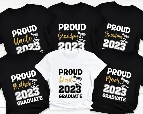 Vista 8 de Proud Family 2023 Graduate Shirts Graduation Class 2023 Gold Squad T-Shirts Proud Mom Dad Sister Brother Graduate Tees Custom Shirt, Golden
