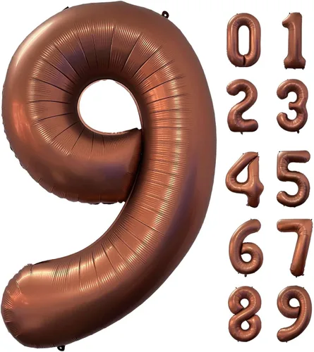 Vista 13 de Globo marrón café número 0 de 40 pulgadas, tamaño grande, papel de aluminio de Mylar retro, globos de helio marrón para fiesta de cumpleaños Café