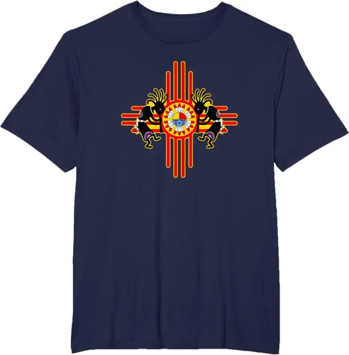 Vista 39 de Native American Kokopelli Kachina Zia Symbol 2 - Camiseta divertida para fanáticos, Negro