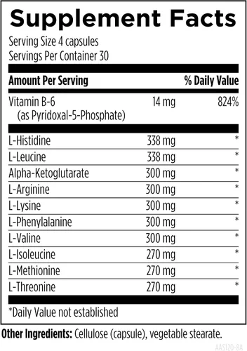 Vista 3 de Designs for Health Sinergia de aminoácidos - Suplemento vegetariano de aminoácidos esenciales con BCAA, alfa-cetoglutarato, metionina + B6 (P-5-P)