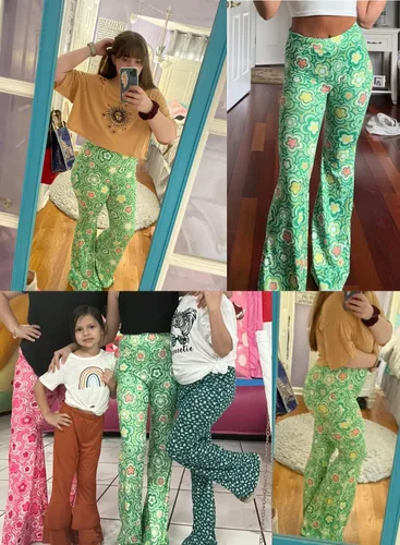 Vista 3 de Pantalones acampanados de los años 70 para mujer, traje de festival rave, cintura alta, parte inferior acampanada, bohemios, lindos pantalones