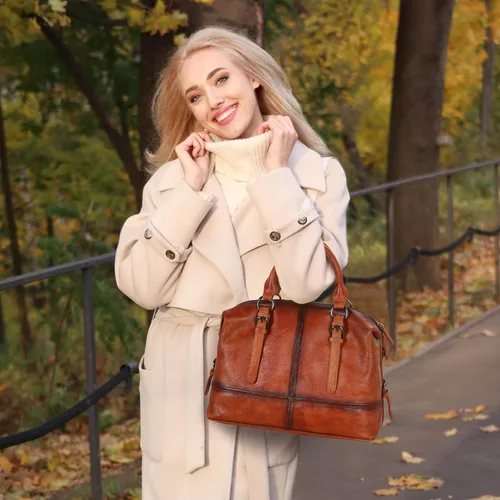Vista 3 de HESHE Bolsos de cuero de diseñador para mujer, bolsa de mano para trabajo, asa superior, bolso de hombro, bolsa cruzada de gran capacidad