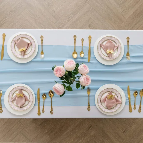Vista 14 de Peomeise Paquete de 6 caminos de mesa de gasa de 14 x 108 pulgadas, camino de boda transparente, romántica tela negra para decoración de boda, baby