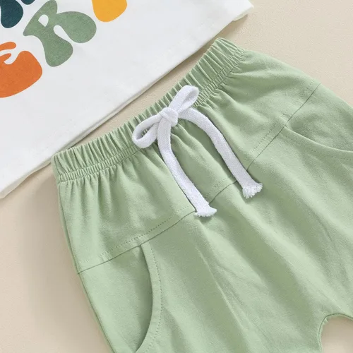 Vista 5 de Lucikamy Ropa para bebé niño pequeño, camiseta de manga corta para mamá y pantalones cortos de cintura elástica, trajes casuales para bebés