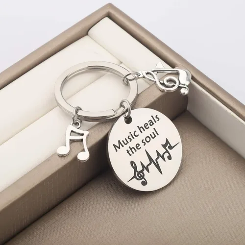 Vista 4 de CENWA Regalo para amantes de la música, joyería temática de músico, música cura el alma, llavero de regalo para profesores de música