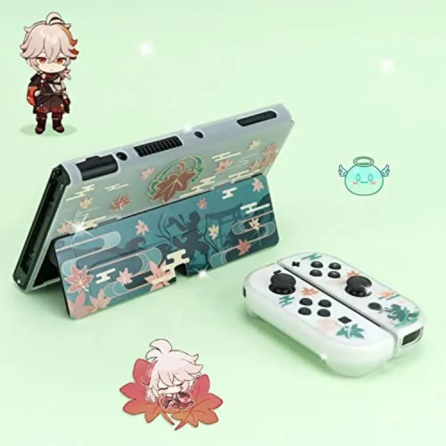 Vista 2 de ENFILY Cute Genshin Impact Kaedehara Kazuha Case Compatible with Nintendo Switch OLED, Dockable Case Cover, Ergonomic Soft TPU Grip Case for Joycon