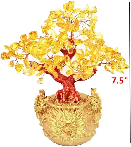 Vista 2 de Colorsheng Feng Shui - Árbol de dinero de cristal de cuarzo citrino, decoración estilo bonsái para suerte y riqueza (macetas de dragón)