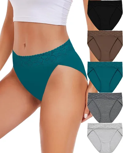 Vista 13 de RHYFF Ropa interior de algodón para mujer, bragas de encaje de corte alto Negro