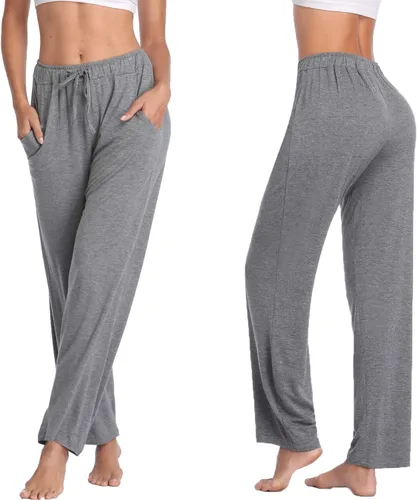 Vista 10 de Pantalones largos de modal, cómodos, con cordón ajustable, sueltos, de pierna recta, para yoga, correr, hacer deporte, con bolsillos