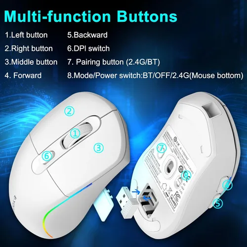 Vista 9 de E-YOOSO Ratón inalámbrico para juegos, 10,000 DPI, 6 botones programables