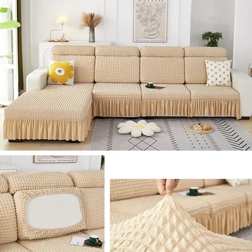 Vista 8 de Fundas elásticas para cojín en forma de L, funda de sofá modular de 1/2/3/4 asientos, con falda, sillón, sofá biplaza, protector de muebles
