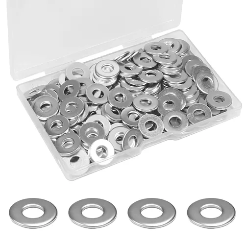 Vista 10 de 200 piezas arandelas planas de 1/4'', OD 5/8'', arandelas de acero inoxidable 304, arandelas de metal SAE para tornillos y pernos