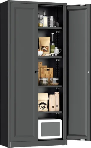Vista 16 de Greenvelly Armario de almacenamiento de metal con puertas y estantes, armario de almacenamiento con cerradura de 36 pulgadas para oficina, gabinete