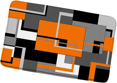 Vista 9 de Alfombra de baño geométrica azul negro, blanco y gris, abstracta minimalista de líneas geométricas de mediados de siglo, alfombra de baño, alfombra