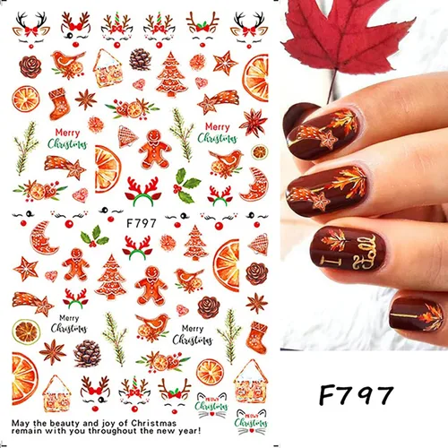 Vista 2 de 6 hojas de calcomanías de arte de uñas de otoño, Acción de Gracias, otoño, hoja de arce 3D, diseños de calabaza, ardilla, nuez, transferencia