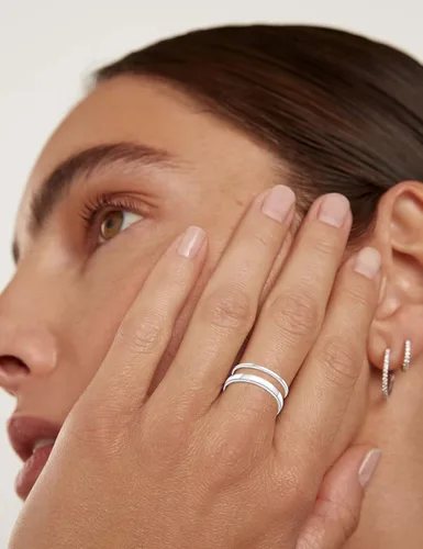 Vista 2 de RLMOON Anillo de plata de ley 925 para mujeres y hombres, apilable, apilable, chapado en oro blanco, anillo de compromiso, ajuste cómodo, 0.039