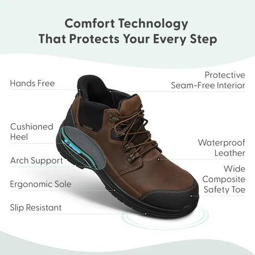 Vista 3 de Orthofeet Botas de trabajo ortopédicas sin cordones para manos libres para hombre Grafito Marrón