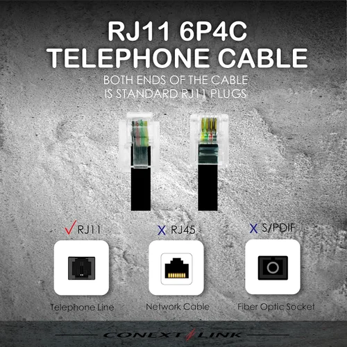 Vista 3 de Cable de extensión de teléfono modular RJ11 6P4C Cable de línea de cable de teléfono (7 pies, beige) (33201)