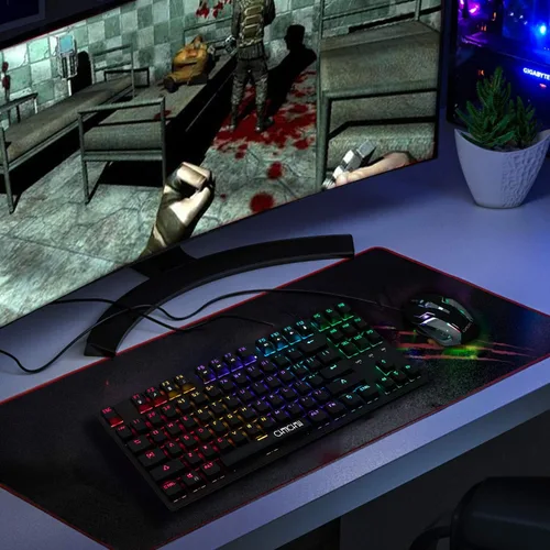 Vista 7 de Mechanical Gaming Keyboard and Mouse Combo-CHONCHOW TKL 87 Keys Blue Switche RGB Rainbow Backlit Keyboard 3200DPI Mice with 6 Button Value Combo for