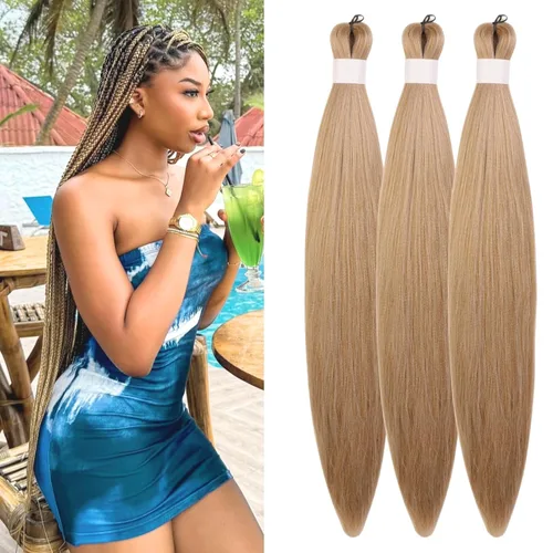 Vista 45 de Pelo corto negro trenzado preestirado de 14 pulgadas para trenzas sin nudos, pelo sintético 1B trenzado para trenzas Bob Box