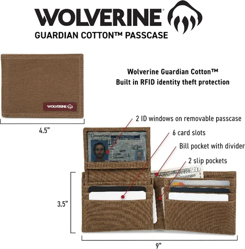 Vista 45 de WOLVERINE Billetera plegable de lona/cuero para hombre