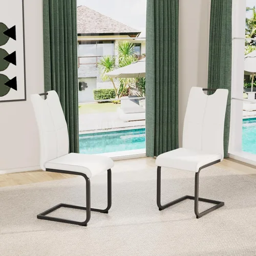 Vista 20 de Juego de sillas de comedor modernas (2 unidades) de piel sintética PU con respaldo alto tapizadas con patas doradas de metal para cocina y comedor