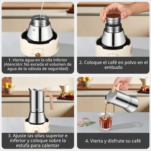 Vista 2 de Mongdio - Olla para moka de acero inoxidable, 10 onzas (6 tazas)