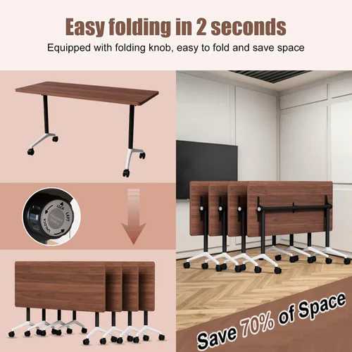 Vista 3 de 47.2" Conference Room Table, Folding Conference Table with Wheels, 2Pack Walnut
