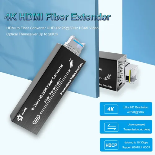 Vista 2 de Mini 4K HDMI Extensor de Fibra UHD 4K Convertidor con módulo SFP 1080P HDMI Video Transceptor óptico sin comprimir Sin Latencia Solo Modo Fibra 20KM