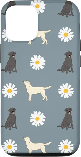 Vista 28 de Labrador Retriever y Daisy Flower Pattern - Carcasa para iPhone 17, color azul polvoriento
