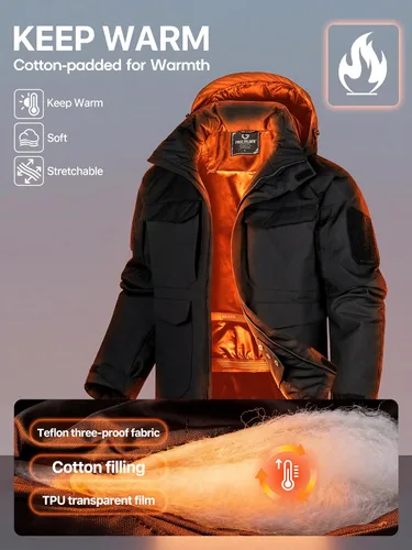 Vista 3 de FREE SOLDIER Chaqueta de esquí impermeable para hombre, abrigo cálido de invierno para nieve, snowboard con múltiples bolsillos, capucha desmontable