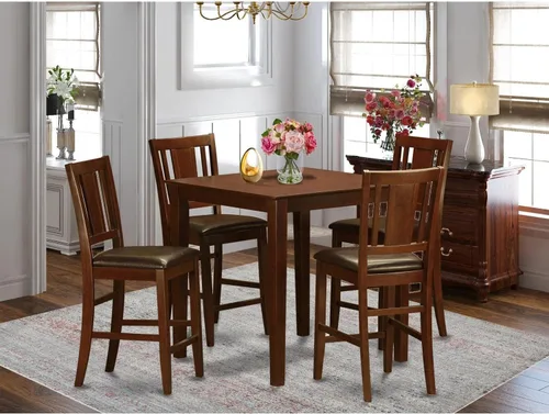 Vista 6 de East West Furniture VNBU5-MAH-LC - Juego de mesa de comedor de 5 piezas de altura de mostrador incluye una mesa de cocina cuadrada y 4 sillas