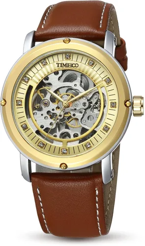 Vista 2 de TIME100 Relojes de pulsera mecánicos analógicos con esfera grabada hueca para hombre, Reloj mecánico de cuerda automática para hombre