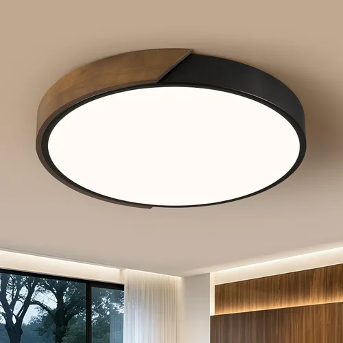 Vista 10 de Lámpara de techo LED moderna, lámpara de techo minimalista de madera empotrada, 4000 K no regulable, lámpara de iluminación circular con pantalla
