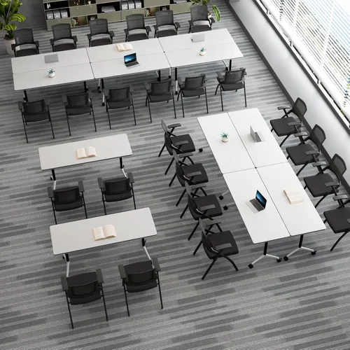 Vista 2 de Mesa de conferencias plegable, mesa modular moderna para sala de conferencias con ruedas para 8-16 personas, mesas de entrenamiento plegables