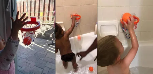 Vista 7 de Juguete de baño divertido con canasta de baloncesto y pelotas para niños y niñas, juguetes de baño para niños pequeños, regalo con 3 pelotas