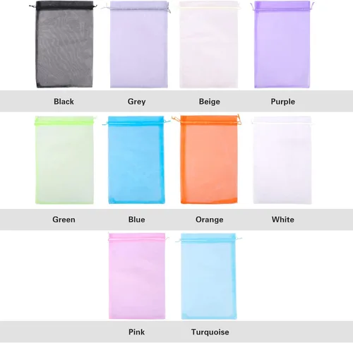 Vista 3 de Zwish Paquete de 100 bolsas de regalo de organza de 8 x 12 pulgadas, 10 colores sólidos mezclados para dulces, chocolate, fiesta, Navidad, regalo