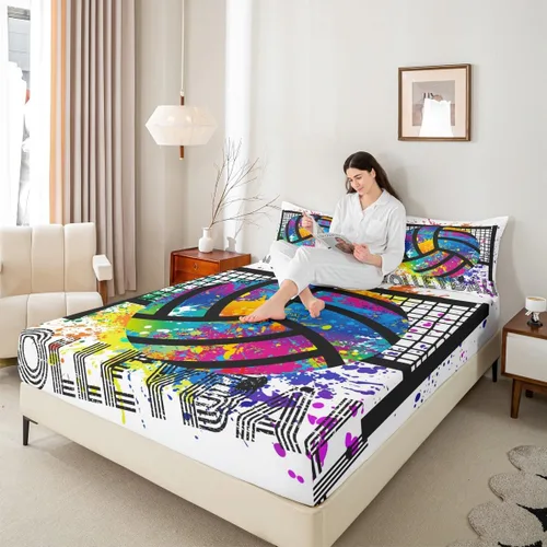 Vista 5 de Erosebridal Juego de ropa de cama de pelota de voleibol, tamaño individual, juegos de voleibol, juego de ropa de cama deportiva para niños, niñas