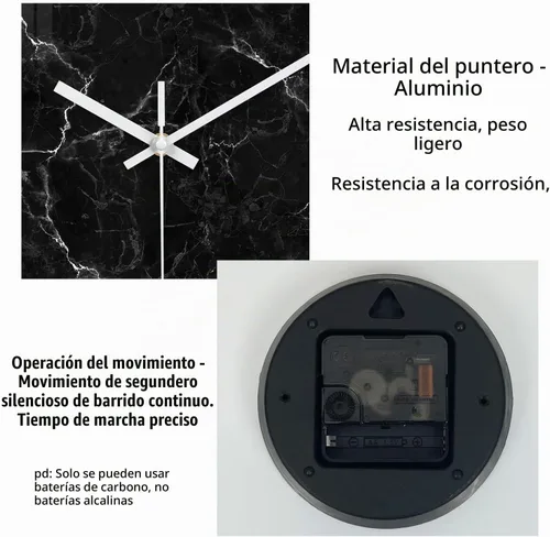 Vista 7 de Relojes de pared minimalistas negros para sala de estar, relojes de pared con patrón de mármol de vidrio, funciona con pilas, reloj de pared
