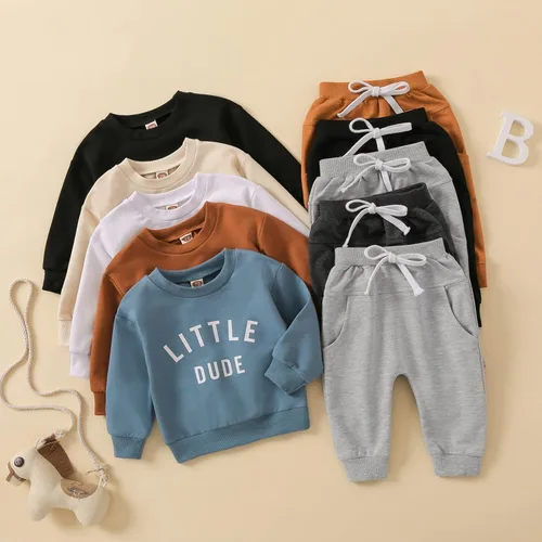 Vista 2 de Engofs Conjunto de sudadera de manga larga para bebé niño y niña, 2 piezas, sudadera de manga larga para otoño e invierno