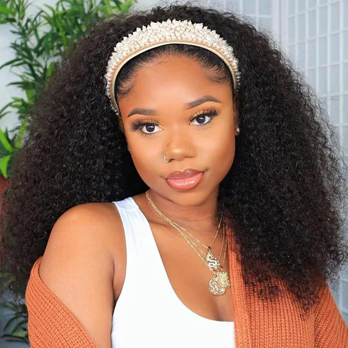 Vista 14 de Boopwine Peluca de cabello humano rizado con diadema para mujeres negras, 28 pulgadas, sin pegamento, sin encaje frontal, peluca de cabello virgen
