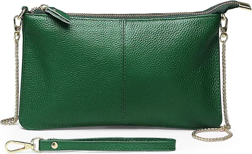 Vista 8 de Uromee Cartera de mano para mujer, de piel auténtica, con cadena de hombro desmontable