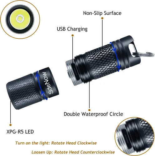 Vista 9 de Mini Linterna Llavero con Micro USB Recargable, Linterna Pequeña con Brillo que Puede Alcanzar hasta 200 Lúmenes para Antorcha EDC