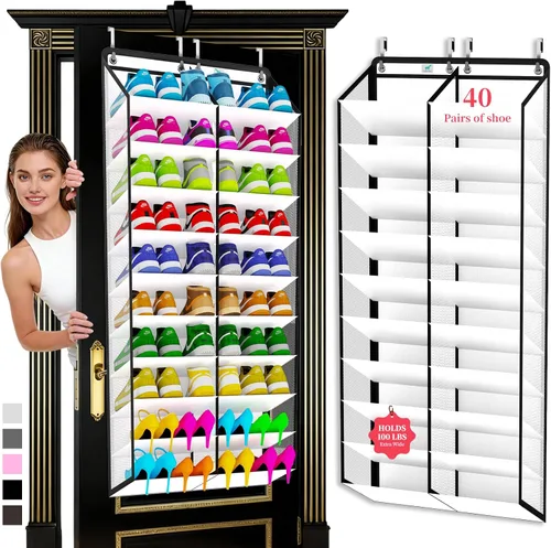 Vista 9 de Organizador de zapatos sobre la puerta, 2025 mejorado, organizador de zapatos, 35 bolsillos enormes, organizador de zapatos sobre la puerta