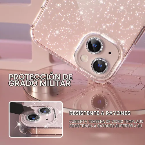 Vista 5 de Choiche Compatible con iPhone 13, funda para mujer con purpurina brillante, 2 protectores de lente de cámara con diamantes, funda protectora a