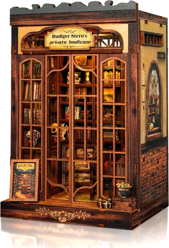 Vista 13 de Kit de construcción de casa en miniatura DIY, kit de rincón de lectura de panadería, rompecabezas de madera en 3D para estanterías, kit de casa