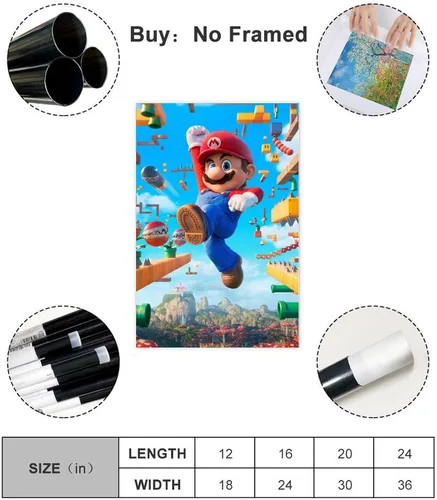 Vista 2 de Póster de Super Mariio Bros para habitación de niños, póster de película de anime, lienzo para paredes, impresiones sin marco, 12 x 18 pulgadas