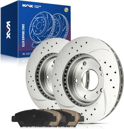 Vista 42 de Kit de freno delantero KAX, rotores de freno ranurados y con hendiduras, pastillas de freno cerámicas Compatible con Honda Accord 1990 1991 1992